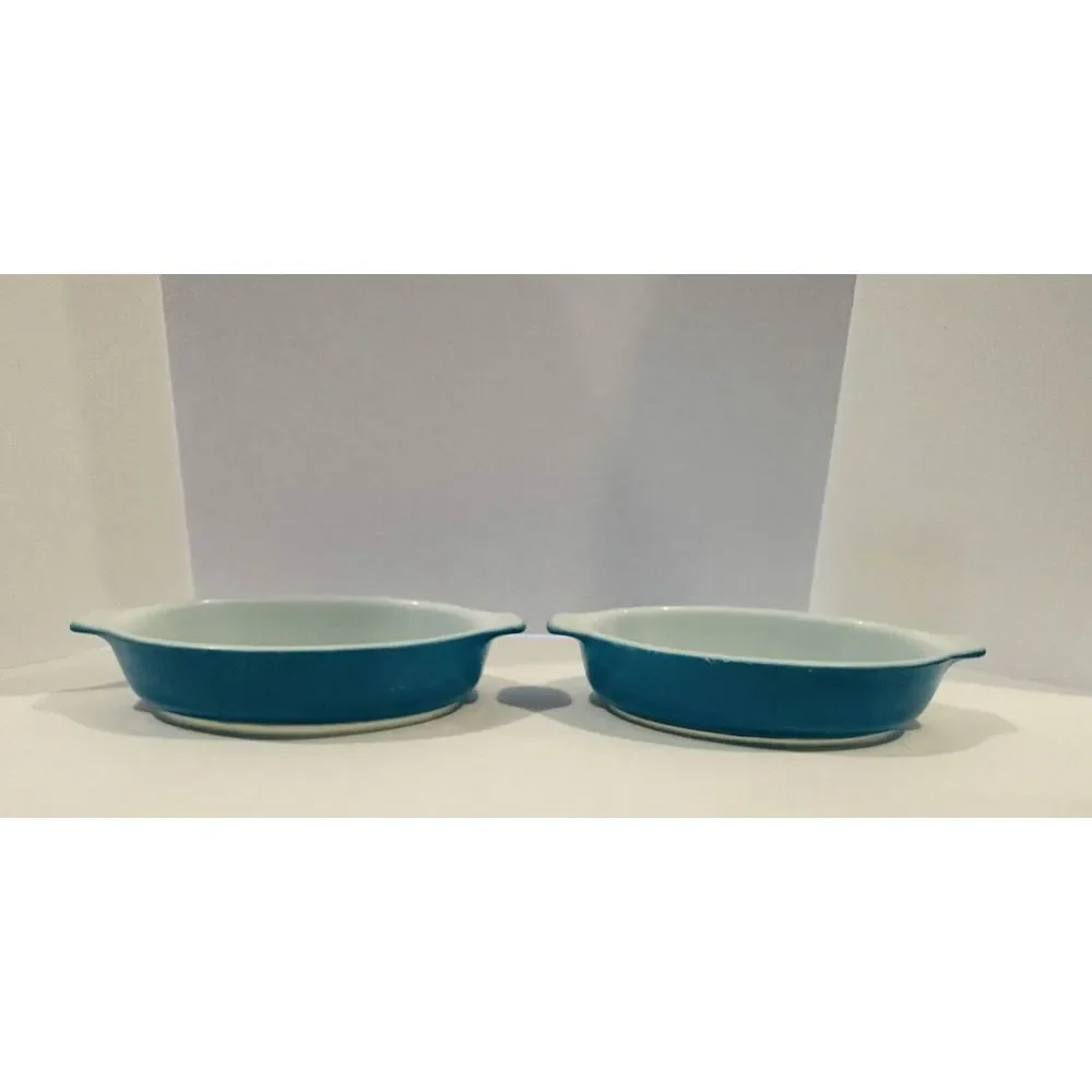 Vintage PYREX Tableware Corning  700  Oval Dish  10 oz.  BLUE  Overall  7x4 inch - Picture 3 of 7